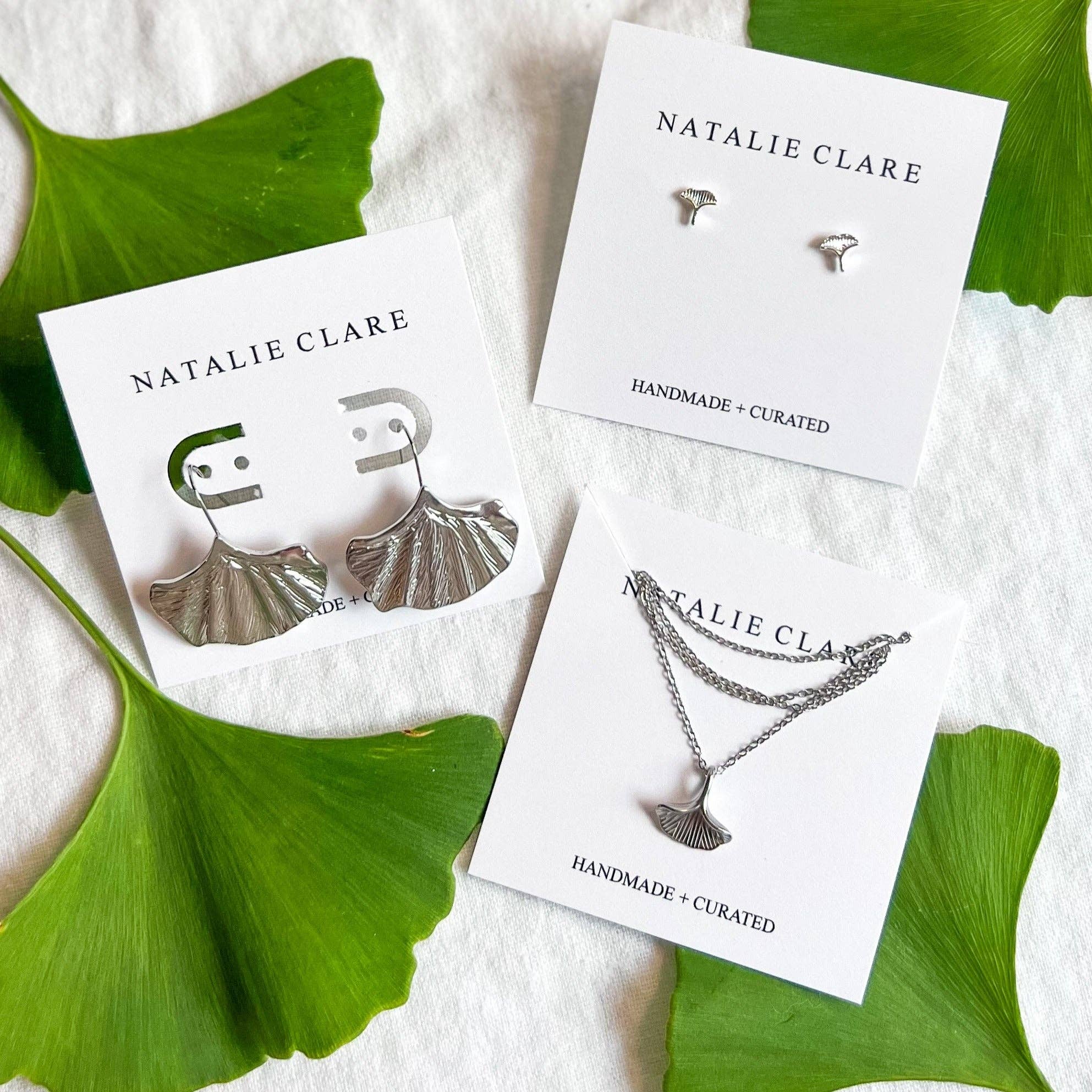 Natalie Clare Collections - Wholesale Stud/Post Earrings - Silver Ginkgo Stud Earrings4