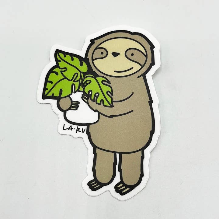 Monstera Sloth Vinyl Sticker for wholesale by La Ru