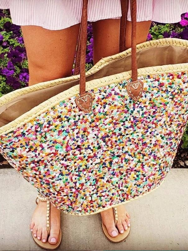 Bolso artesanal de paja con lentejuelas multicolores para venta al por mayor de martitec