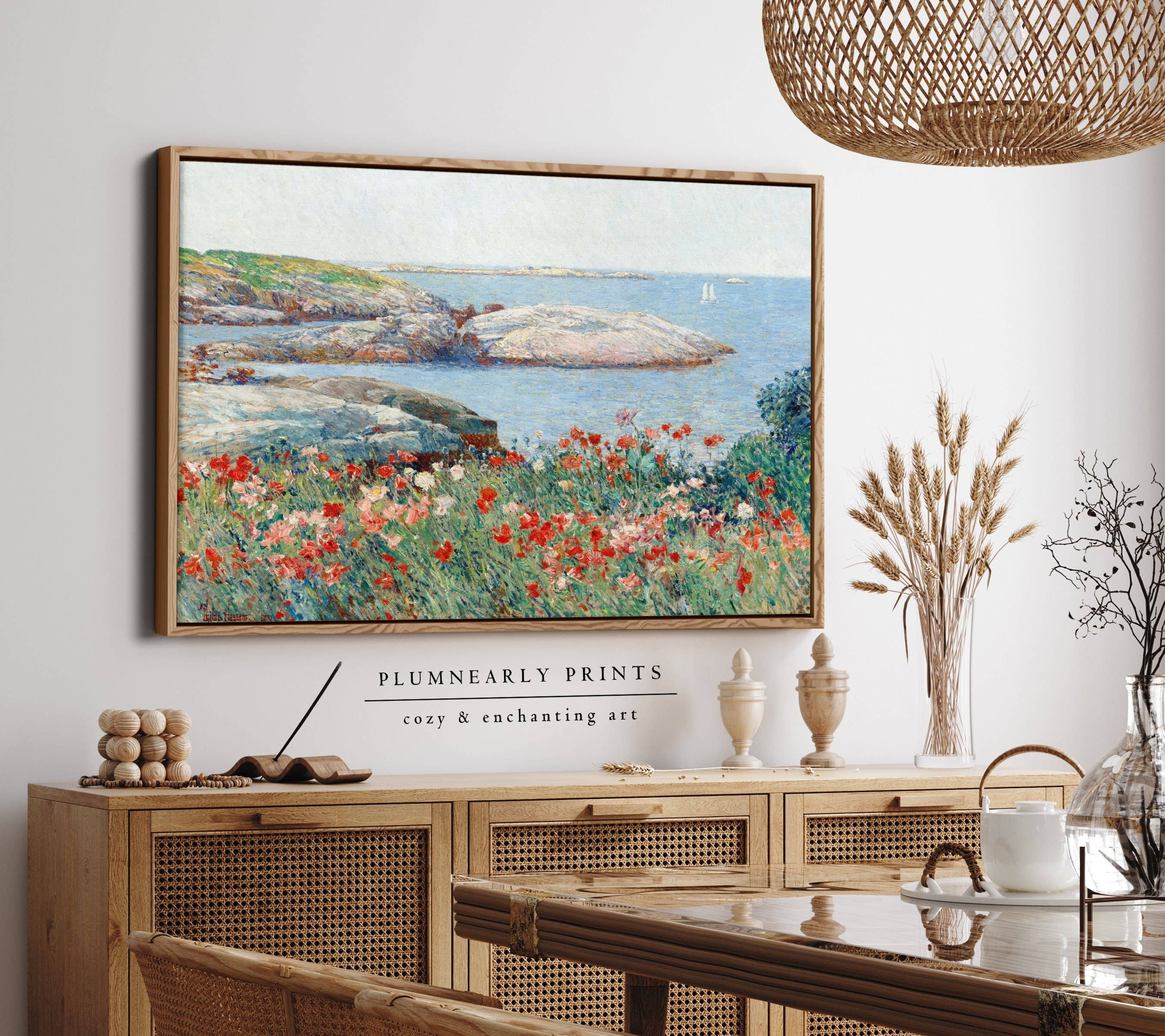 Plumnearly Prints - Wholesale Canvas Art - Hassam Wildflower Sea Landscape Painting Framed Canvas Art 30