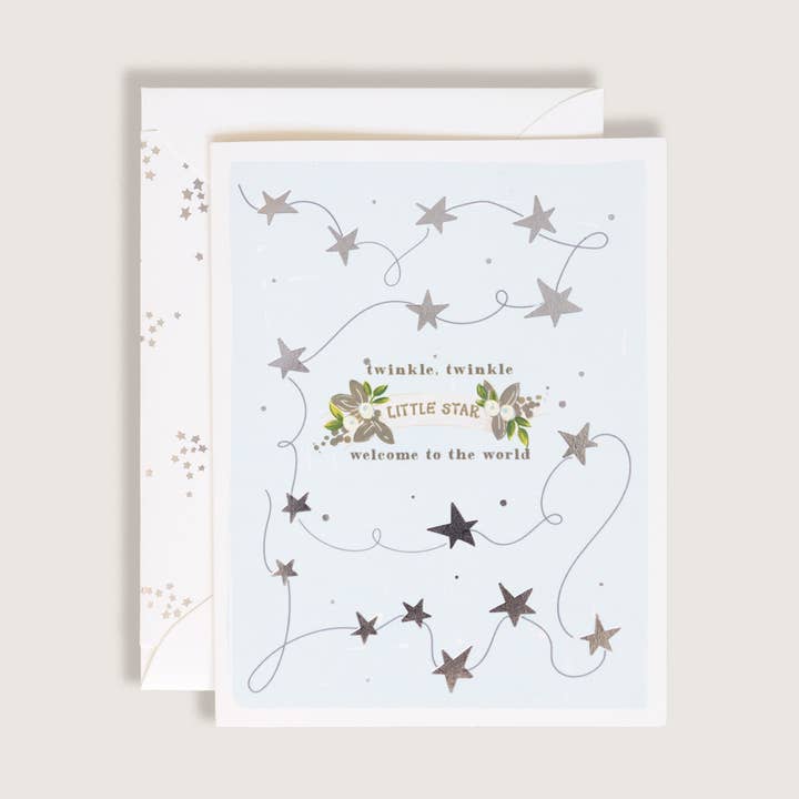 Twinkle Twinkle Little Star Blue Baby Greeting Card for wholesale by The First Snow