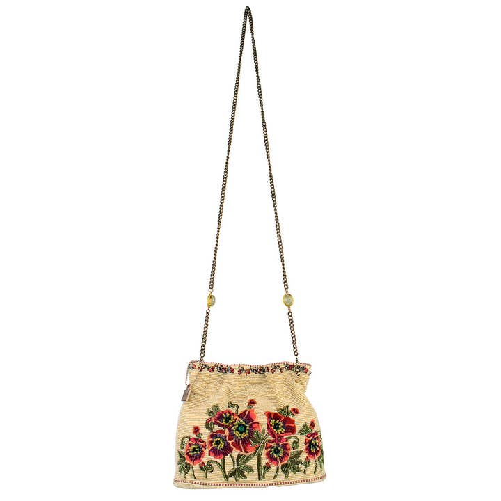 Mary Frances Accessories - Wholesale Crossbody Bag - Women's - In the Wild Mini Beaded Bucket Flowers Crossbody Handbag