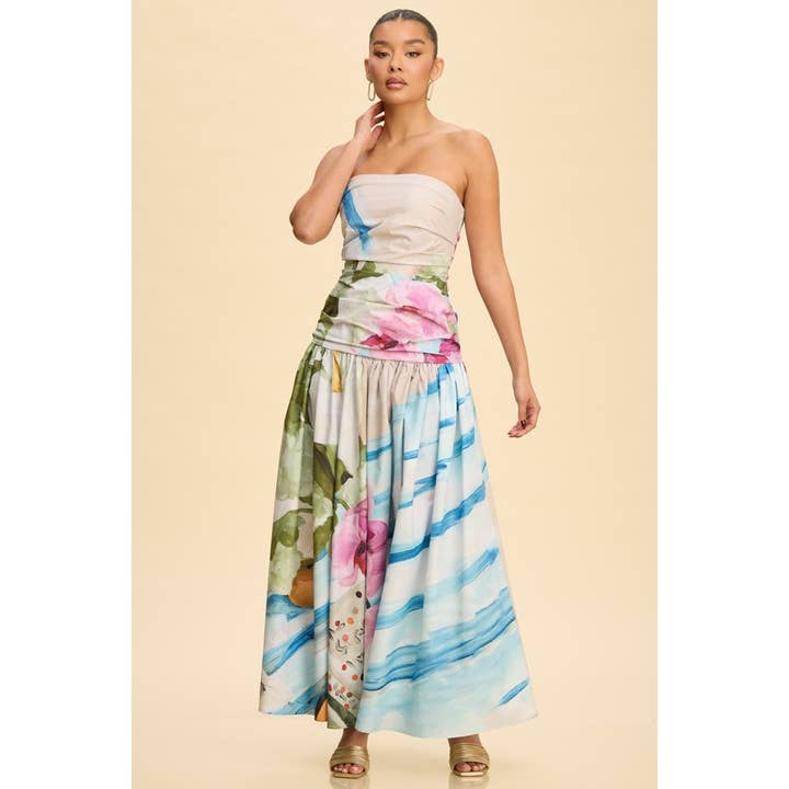 MAXI ABITO A TUBINO CON STAMPA FLOREALE per la vendita all'ingrosso da parte di Luxxel