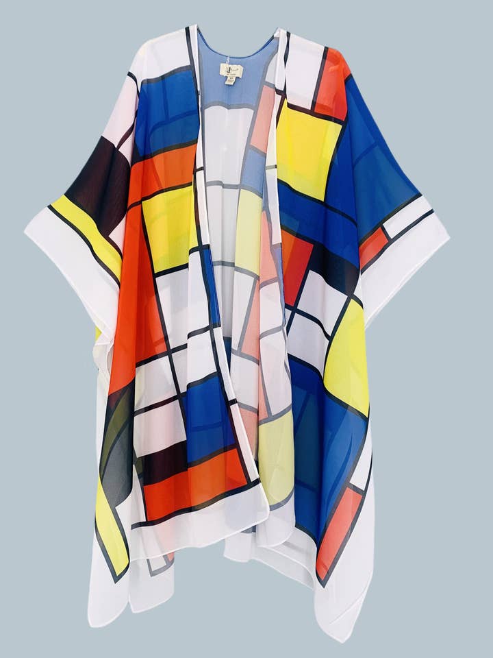 JC070951Geometric Color Block Kimono for wholesale by JC Sunny Fashion