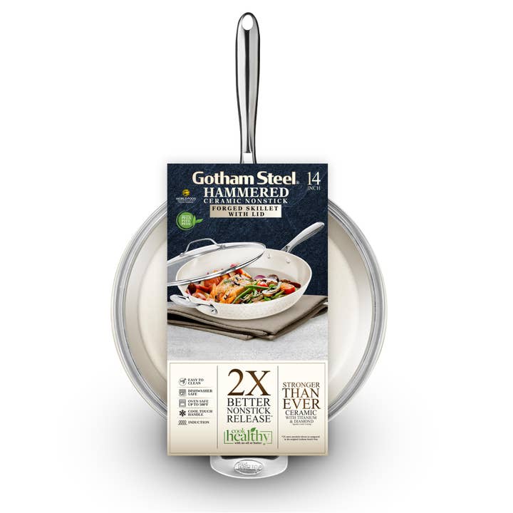 Gotham Steel/Granitestone – wholesale Pan – Gotham Steel Hammered Cream 14" Skillet (With Lid)