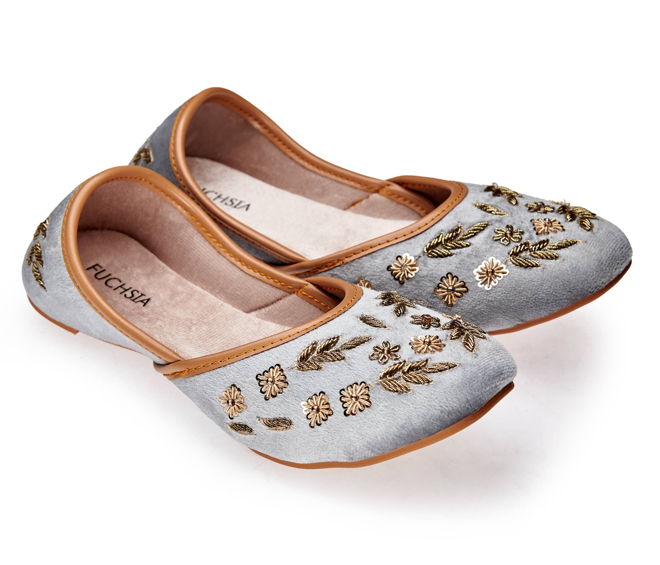 Fuchsia - Wholesale Flats - Women's - Hand Embroidery Gray Gold Flats US sizes Nawal2