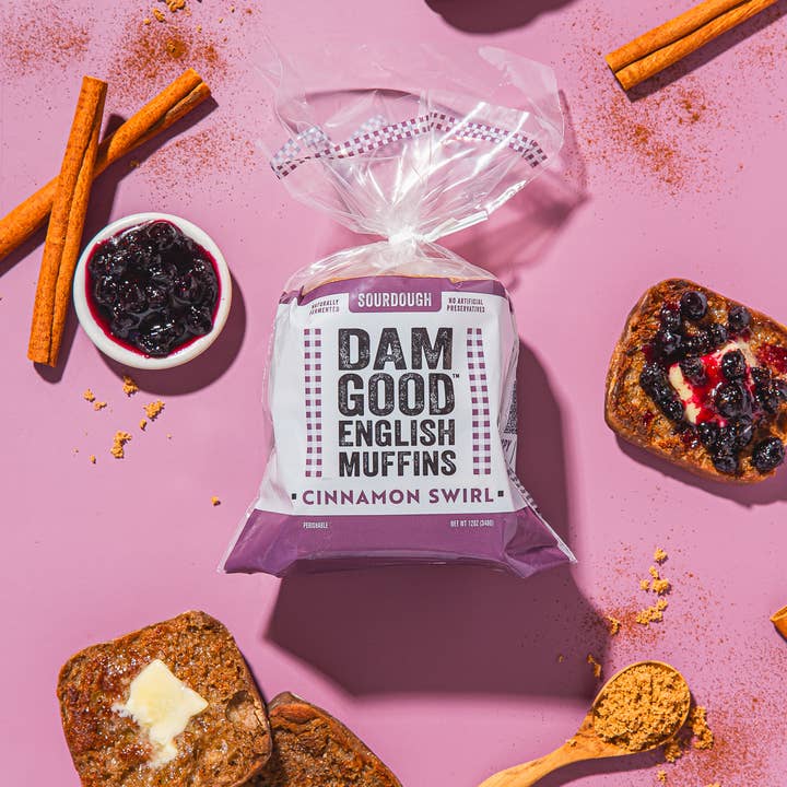 Dam Good® English Muffins - Wholesale Bread/Tortilla - 'Cinnamon Swirl' Sourdough English Muffins1