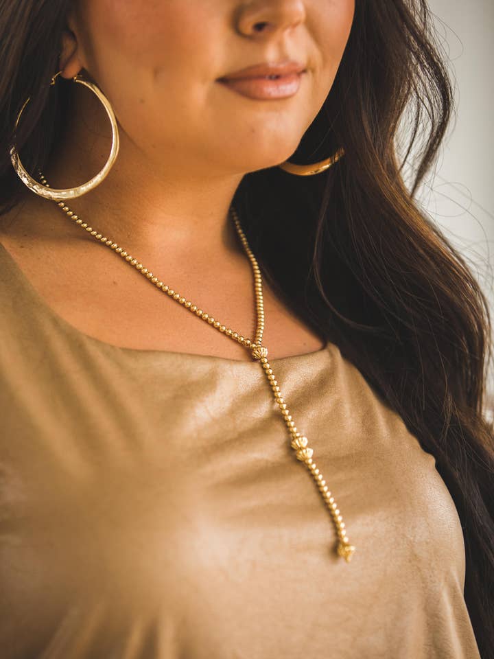 18" 18K vergoldete Perlen-Y-Halskette mit 5" Anhänger für den Großhandel von West & Co.