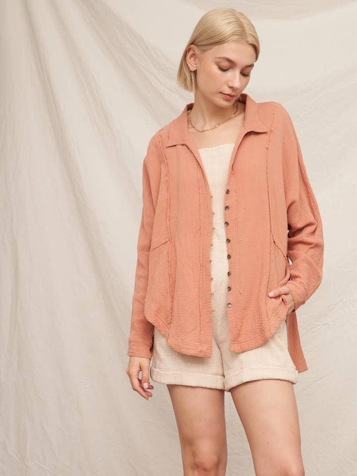 Pintuck Long Sleeve Shirt With Buttons for wholesale by En Crème