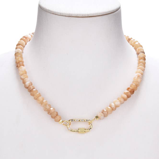 Collana in Quarzo Marrone Sfumato con Perle Sfaccettate da 8mm e Chiusura con Zirconi Cubici per la vendita all'ingrosso da parte di TRIVENI USA INC