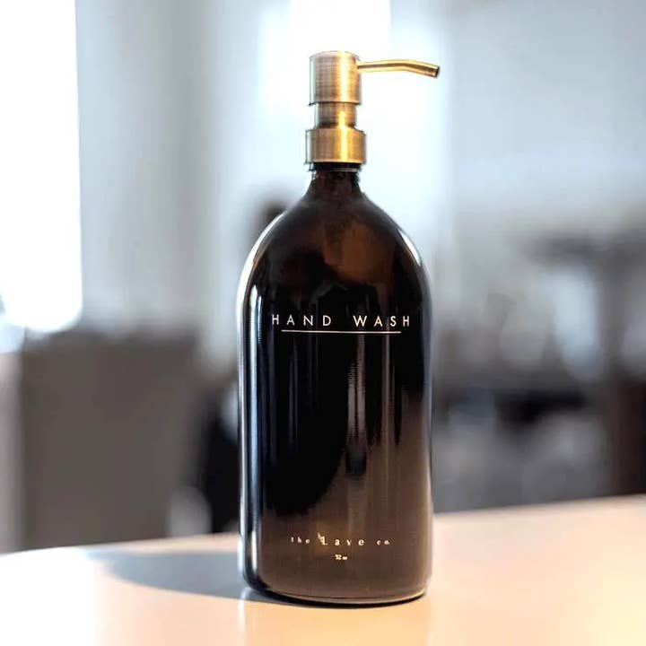 the Lave co - Wholesale Soap Dispenser - 32 oz Amber Glass "Hand Wash" Dispenser w/ Gold Pump4