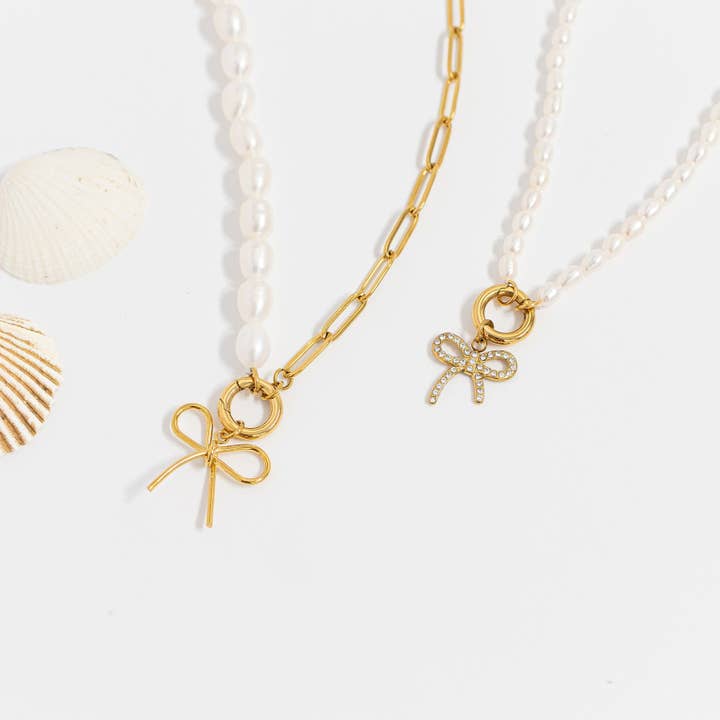 WJW - Wholesale Individual charm/pendant - 18K Gold PVD Stainless Steel Rhinestone Bow Charm6