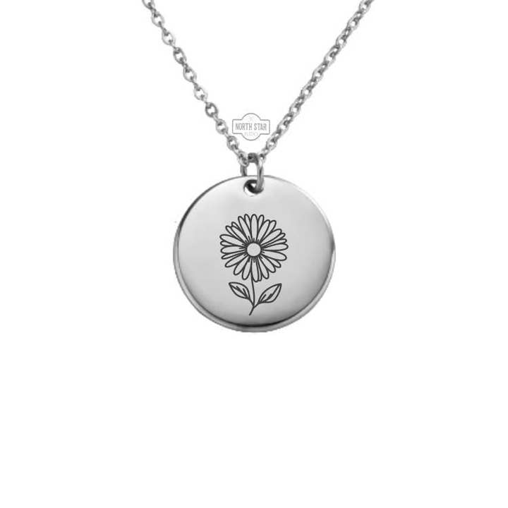 North Star Rustics - Wholesale Pendant/Charm Necklace - Daisy Flower April Birth Month Necklace Gold or Silver Gift