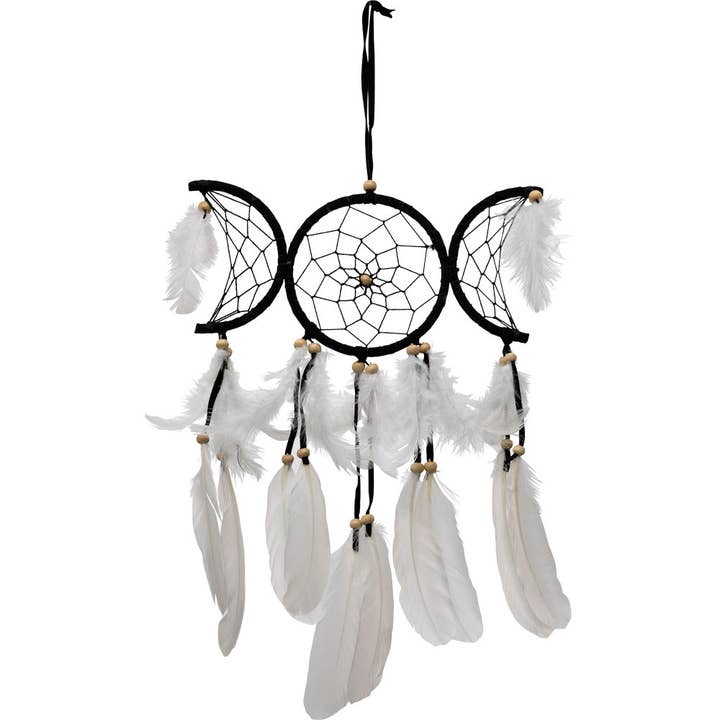 Dreamcatcher Black Triple Moon & White Feathers (Each) for wholesale by Kheops International
