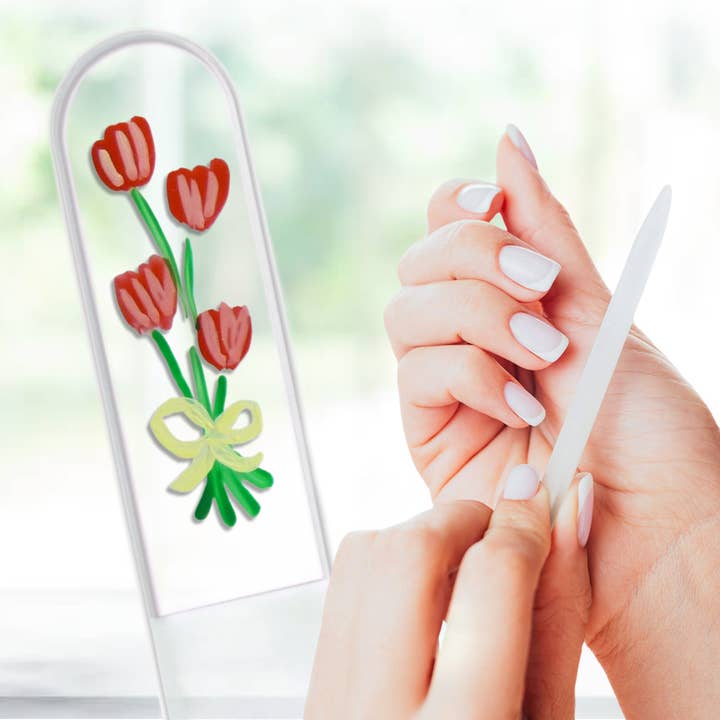 Tulpboeket Lente Holland Handgeschilderde Kristallen Nagelvijl voor wholesale door Classy Nail Files