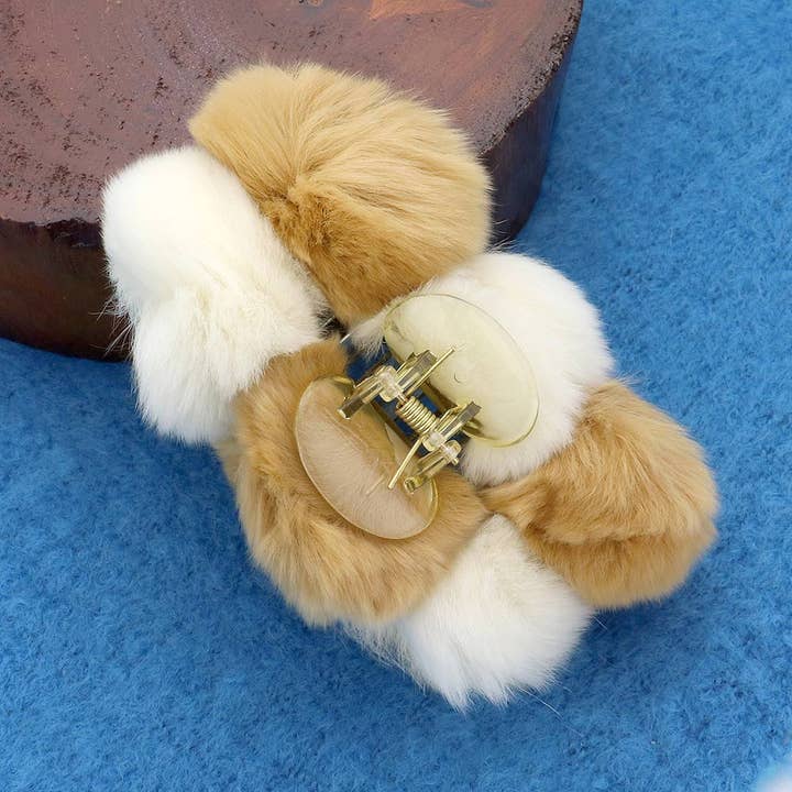 Sensibling Corp. - Wholesale Hair Clip - Women's - Faux Fur Triple Pom Pom Hair Claw Clip8