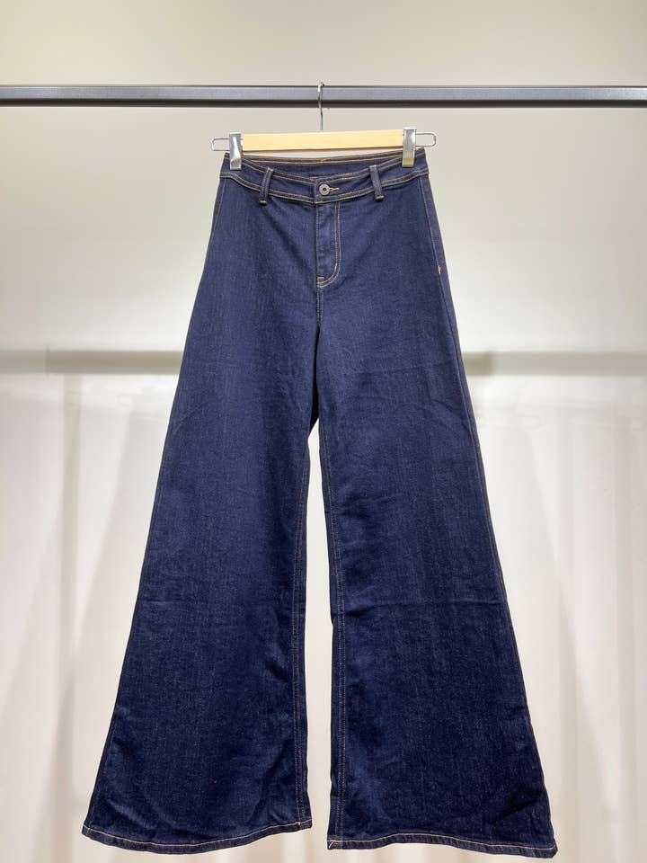Bleu Pantalon Jean Évasé Stretch Taille Haute 72% Coton Taillé en vente sur Faire0