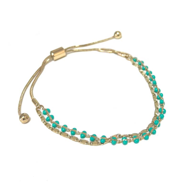 StarryNYC - Vente Bracelets maillon et chaîne - Bracelet ajustable à 2 lignes avec chaîne en époxy et chaîne délicate6