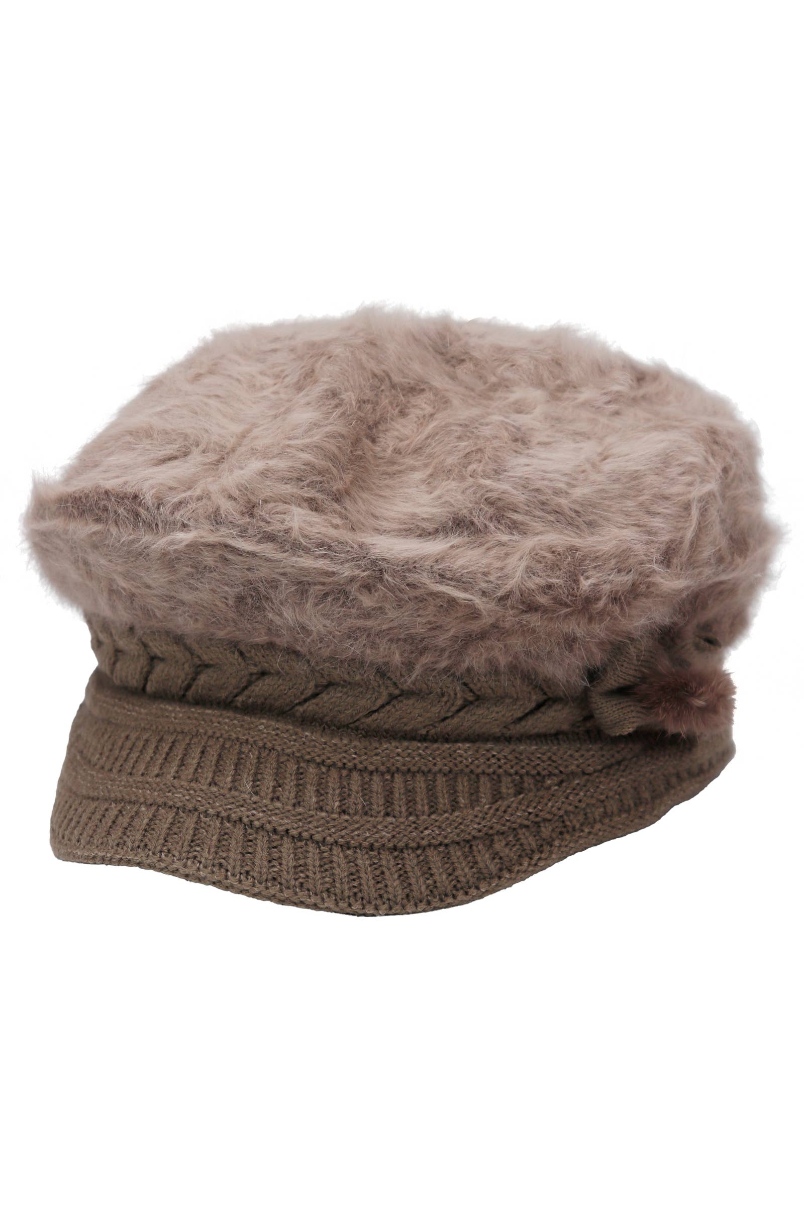 Cap Zone - Wholesale Newsboy/Schoolboy Hat - Women's - Vegan Angora Fur Chevron Knitted Fiddler Cap6