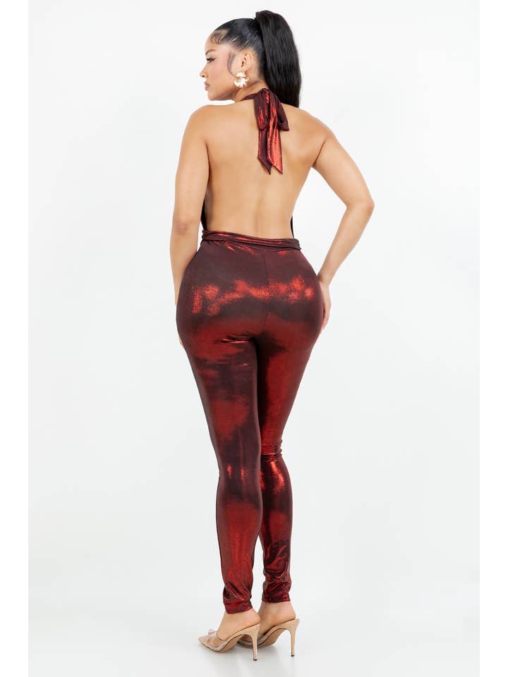 Uptown Apparel - Wholesale Jumpsuit - Women's - J8057 FOIL HALTER JUMPSUIT WITH TIE BACK2