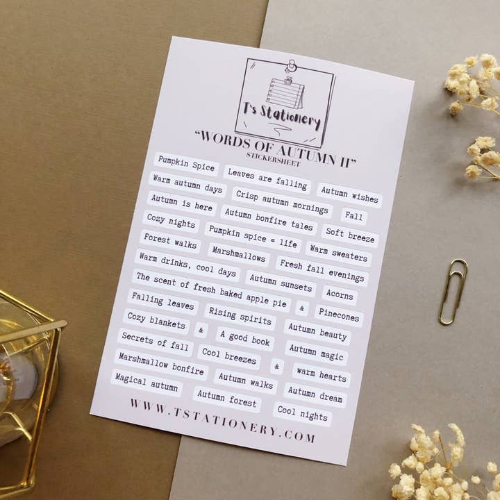 T's Stationery – wholesale Klistermärke – ”Höstens ord II” klistermärke
