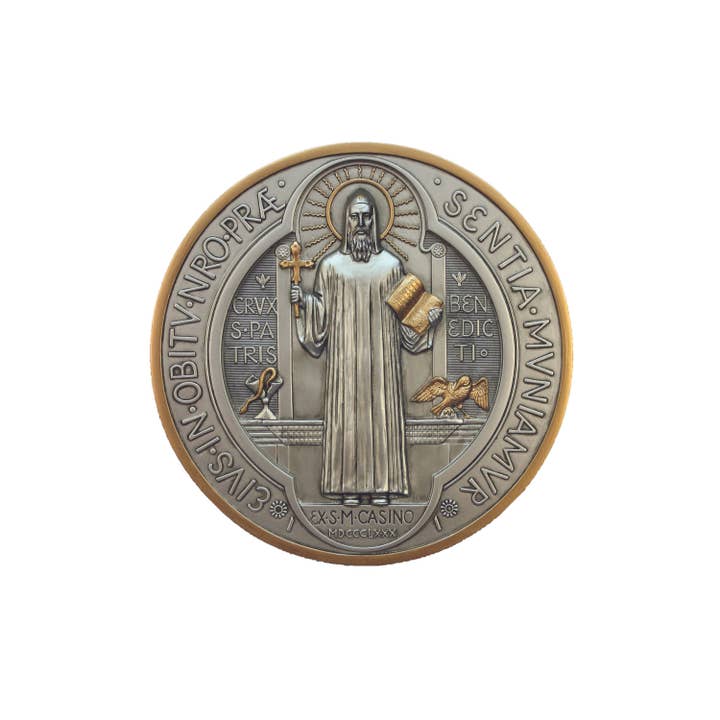 Goldscheider of Vienna - Wholesale Plaque - St. Benedict Medal/Plaque in Pewter Style 7"