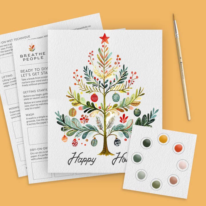 All-in-One Watercolor Kits for Holidays- Scandinavian Tree for wholesale by Breathe People