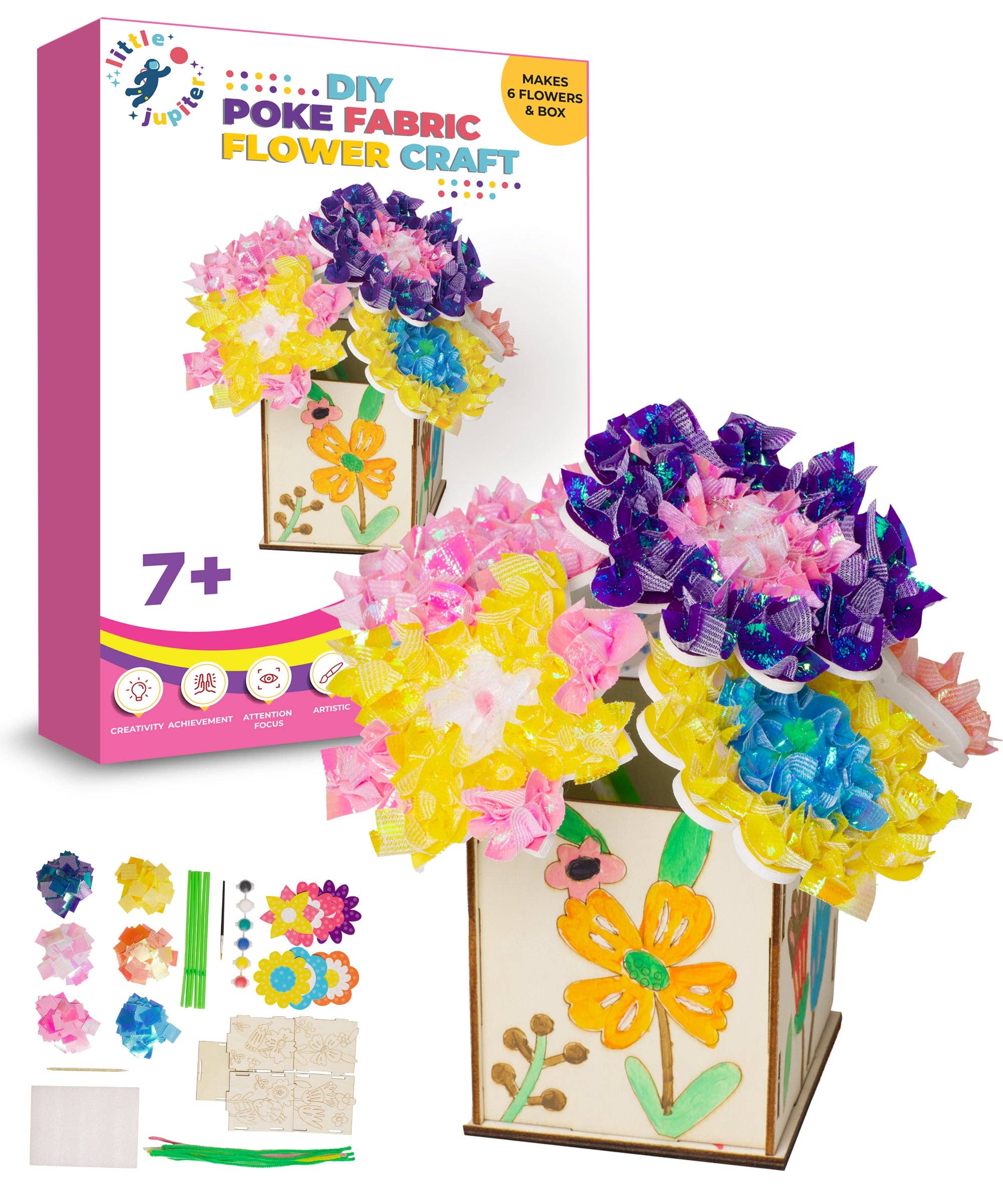 AYK Brand - Wholesale DIY Craft Kit - Kids - DIY Poke Fabric Flower Craft - Makes 6 Flower Bouquet & Box with Paint0