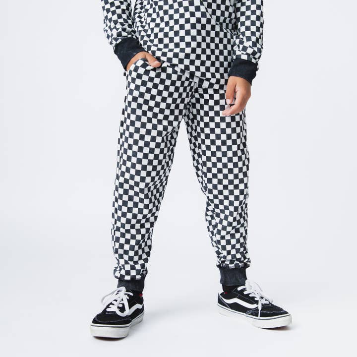 Relaxed Fit Joggers - Black & White Mini Check for wholesale by RAGS