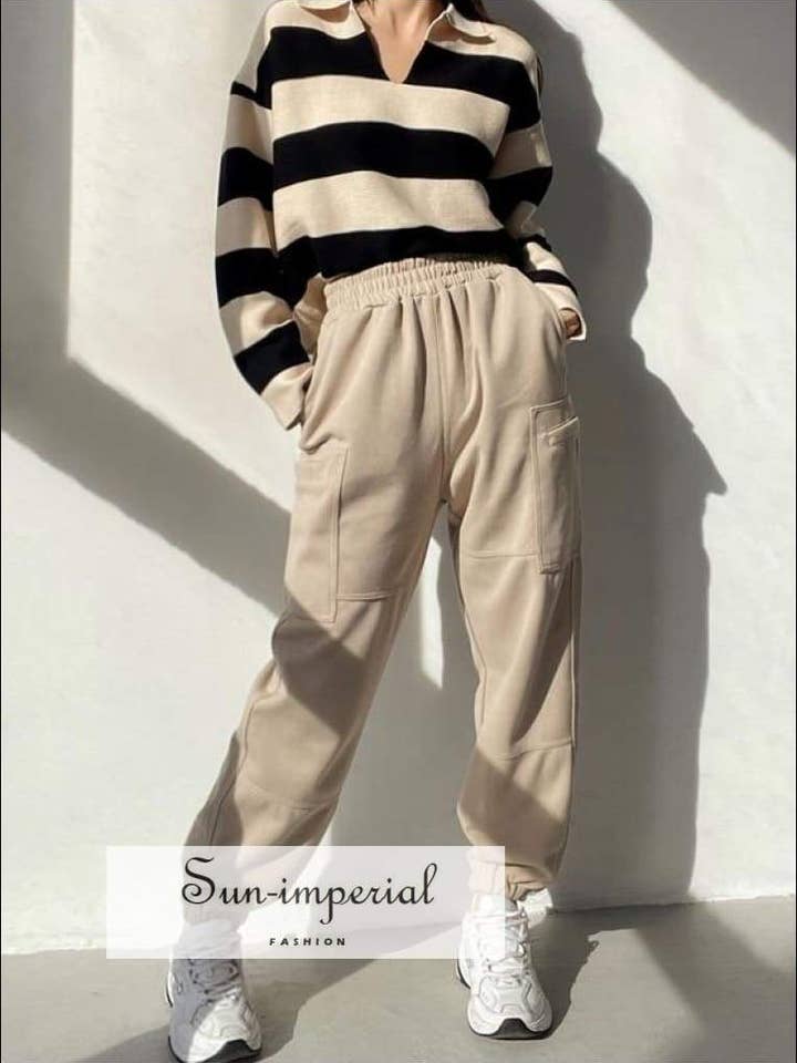 Sun-Imperial Damen Jogginghose mit großen Taschen, Baumwolle, hellbraun für den Großhandel von Sun Imperial