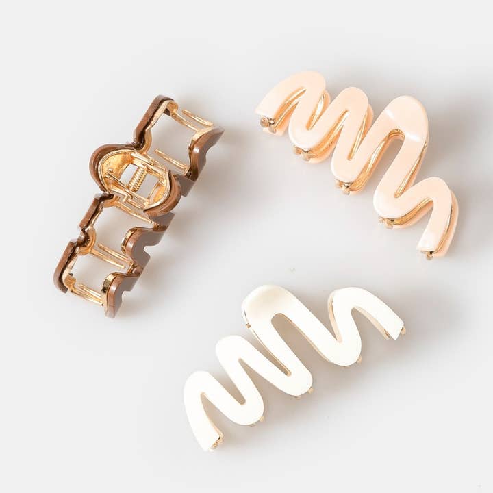 Wavy Line Acetate Hair Claw Set for wholesale by Collections by Fame Accessories