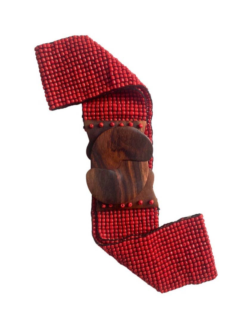 Bijondo - Venta al por mayor Cinturón - Mujer - Cinturón elástico hecho a mano en Bali con cuentas de vidrio y madera Emma14