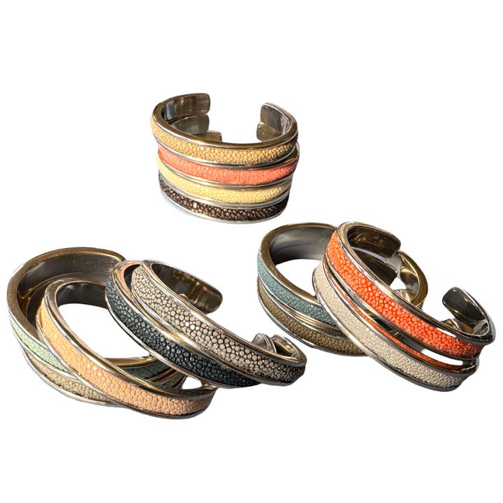 Bracelet SLIM en or blanc avec incrustation de galuchat pour la vente par VIVO