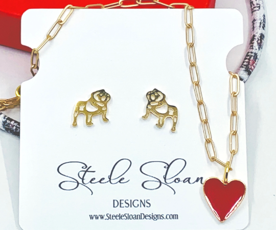 Steele Sloan Designs - Wholesale Stud/Post Earrings - Adorable Bulldog Earrings- Gold Stainless Steel Bulldogs2
