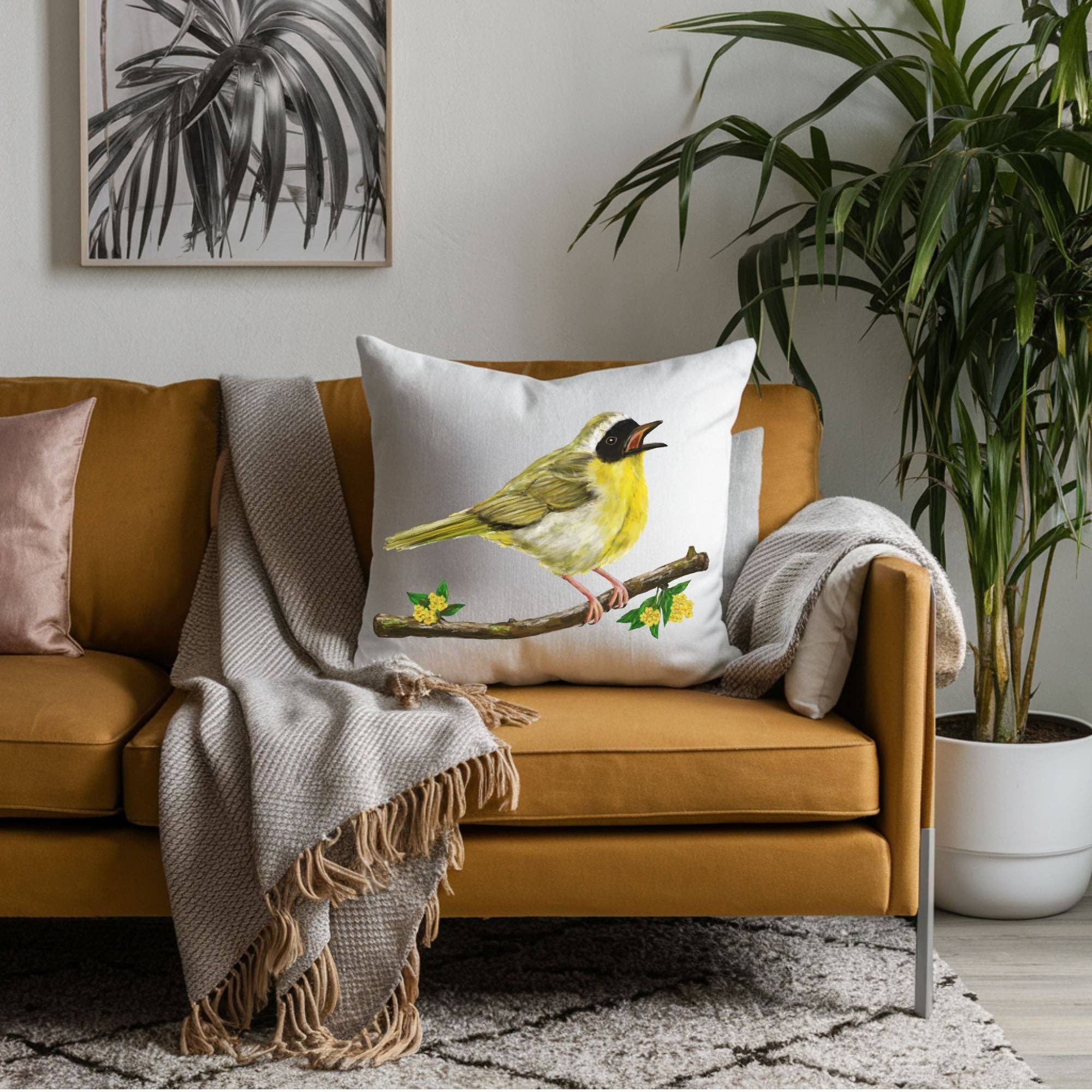 MerikaArt - Wholesale Throw/Decorative Pillow - Common Yellowthroat Bird Pillow4