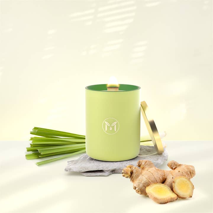 Lemongrass Ginger 100% Soy Wax Crackling Wood Wick Candle for wholesale by MyrrhUSA
