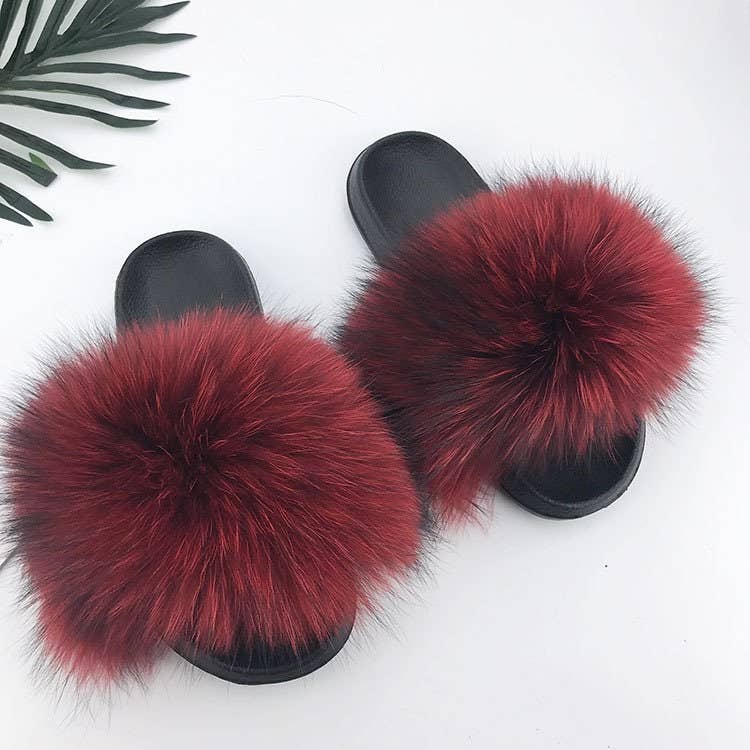 FurDecoration - Vente Chaussons – femme - Mules en vrai fourrure de raton laveur longue avec pompon moelleux pour femmes et filles7