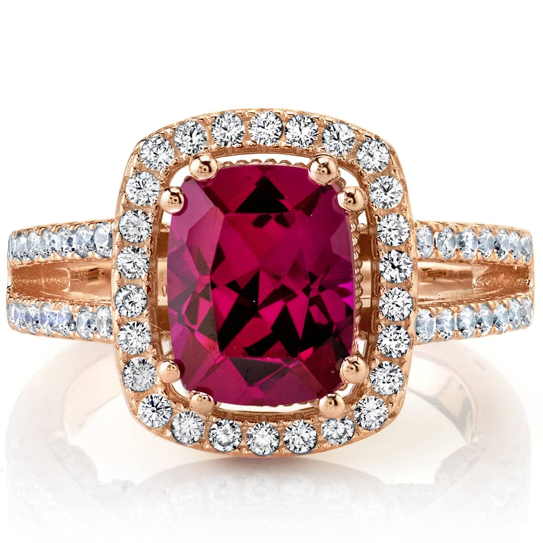 Peliani - Wholesale Engagement Ring - Ruby Rose Goldtone Halo Ring Sterling Silver 2.75ct Size 61