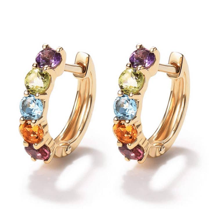 Aros tipo argolla FANCIME de 14 quilates con forma de arcoíris con forma de cartílago Huggie para venta al por mayor de Fanci Me Jewelry