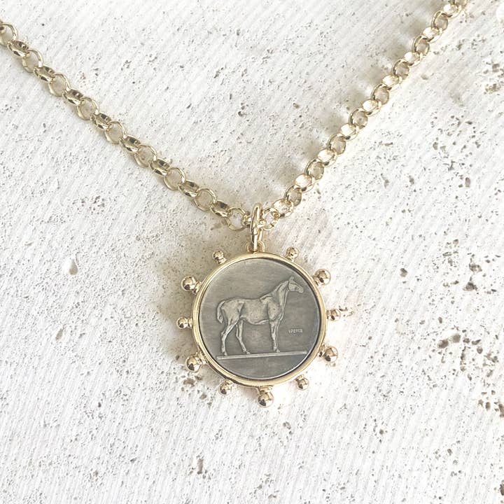 VB&CO Designs Handmade Jewelry - Wholesale Pendant/Charm Necklace - Horse coin necklace western equestrian jewelry derby4