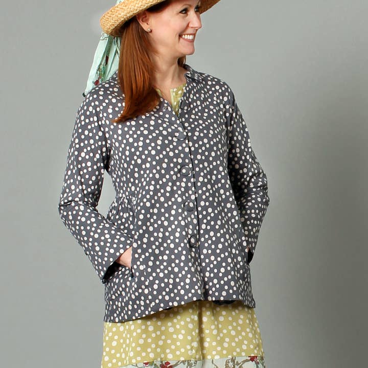 Giacca Sydney Twill Grigio Scuro a Pois per la vendita all'ingrosso da parte di Little Journeys Chicago