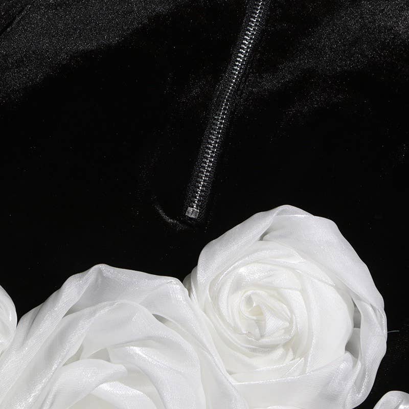 Black DR439 Style Tube Top Dress with 3D Floral Hemline for Women for wholesale on Faire13