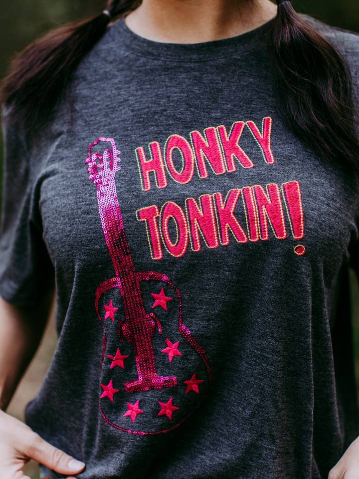 MK485 Honky Tonkin sequins Raised Embroidery SL Tee for wholesale by Merigold Kiss