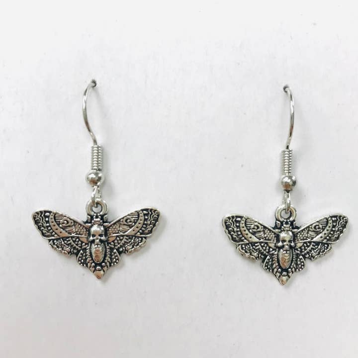 SimpleNGreat - Wholesale Dangle Earrings - Tiny Silver Death Moth Earrings 18mm H * 20mm W1