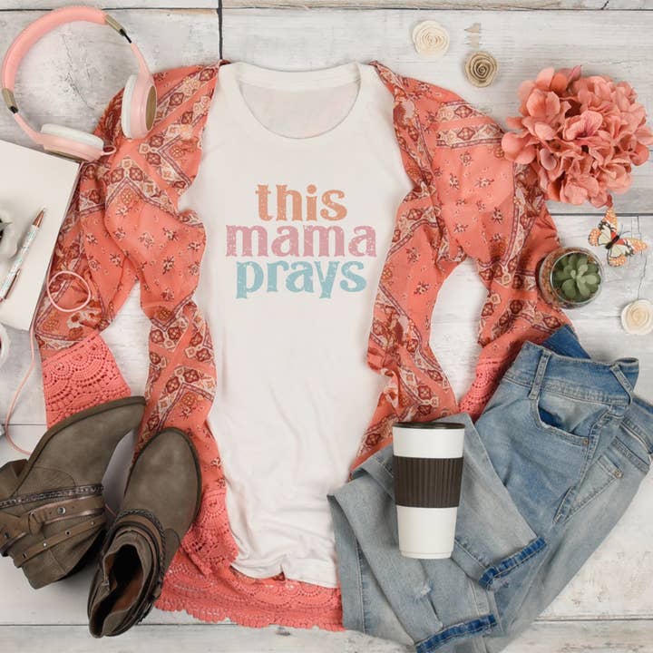 This Mama Prays Graphic Tee for wholesale by H+P Wholesale