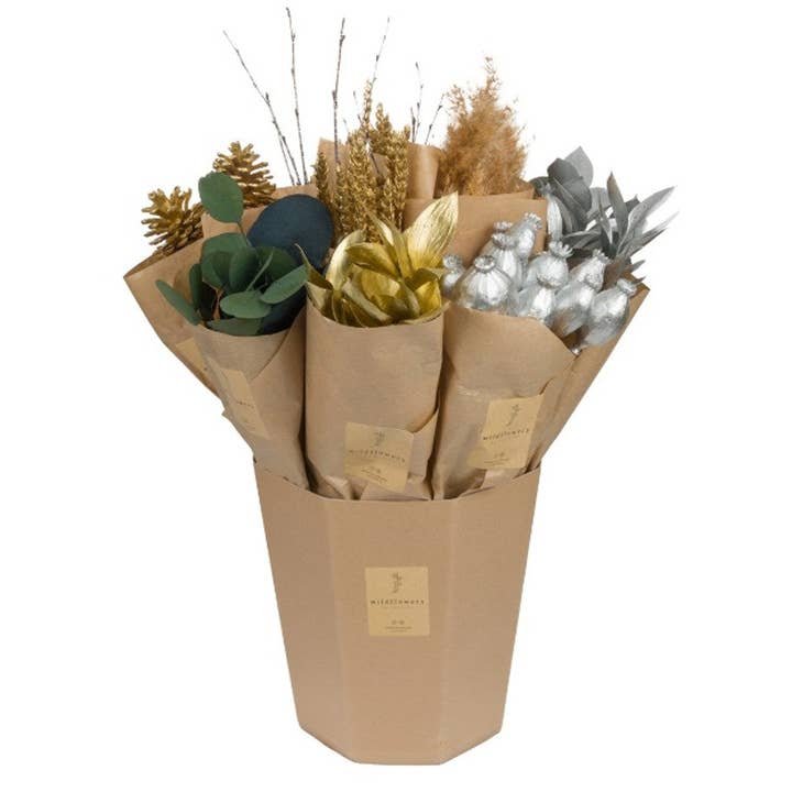 Dried Flowers - Designer Bucket - Gold Silver for wholesale by Penny + Clover