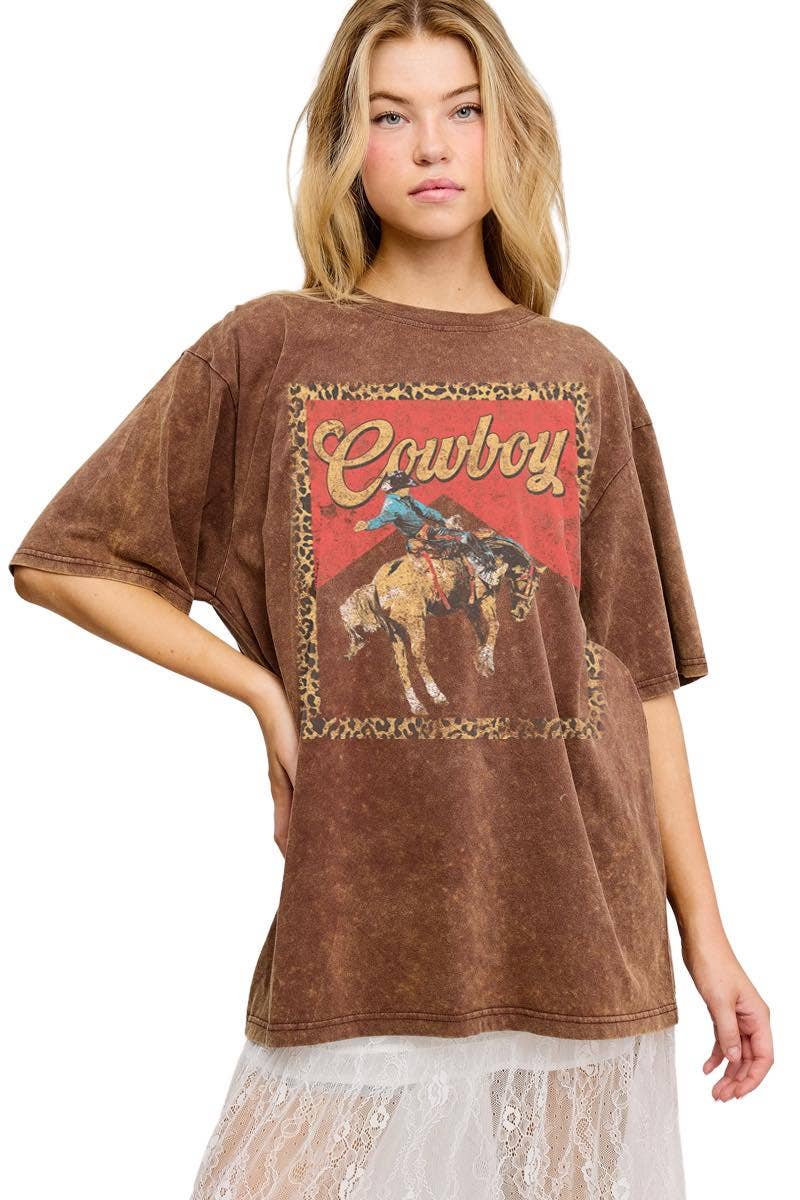 Zutter - Wholesale Screen Printed T-Shirt - Women's - Cowboy Leopard Frame Graphic S/S Washed Boyfriend Tee6