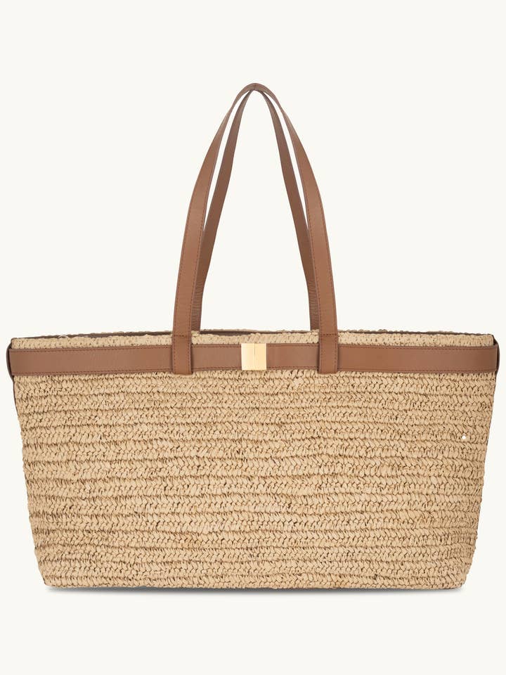 The Esme Raffia Tote Bag with Leather Trim for wholesale by Apatchy London