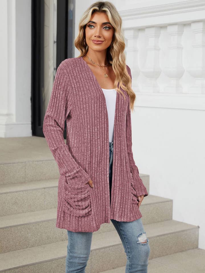 Suhkasana - Vendita all'ingrosso Cardigan - Donna - Top lavorato a maglia con cardigan a maniche lunghe e tasche semplici57