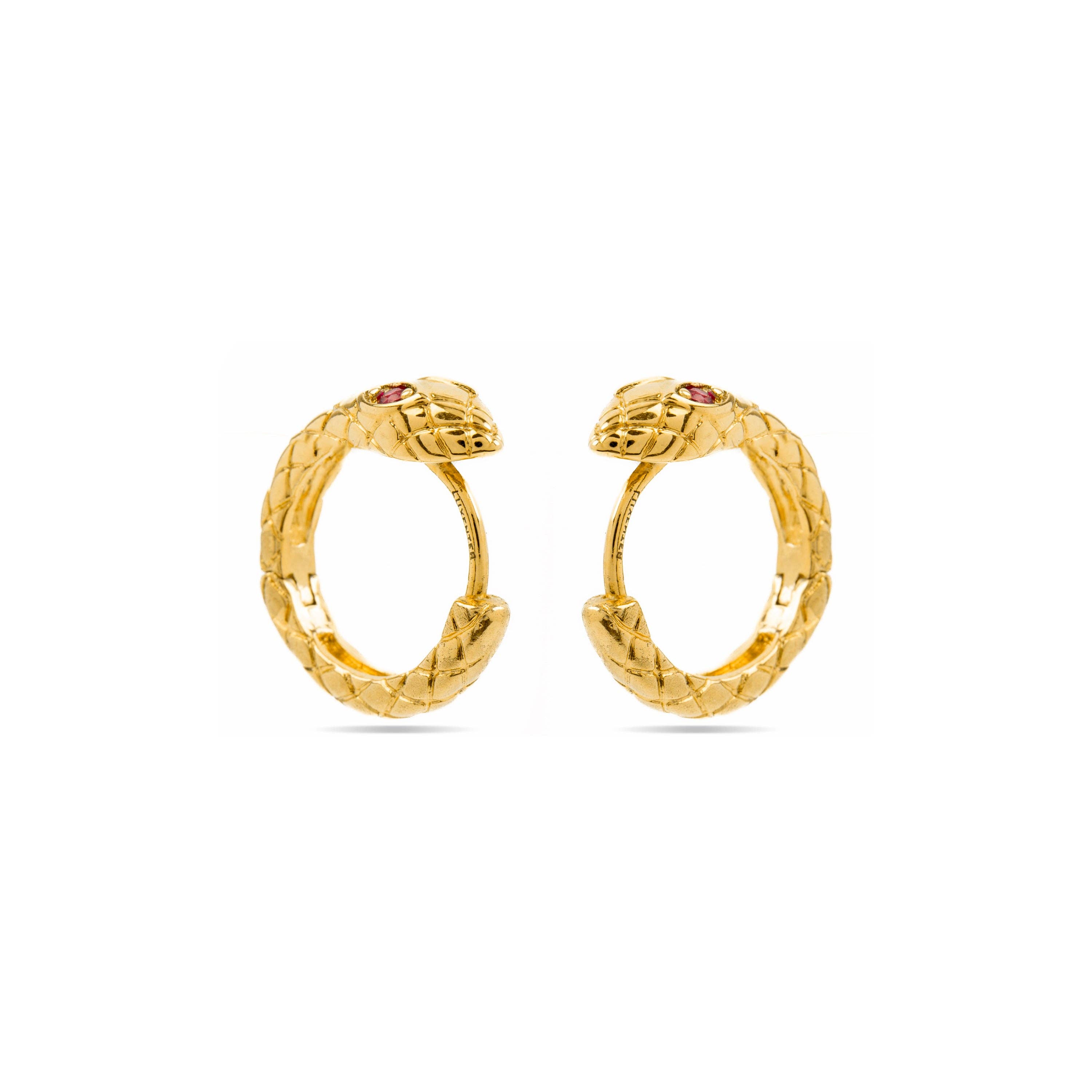 Luxenter - Wholesale Hoop Earrings - Pendientes de Circonita Rubí acabados en oro amarillo de 18K - Madsi1